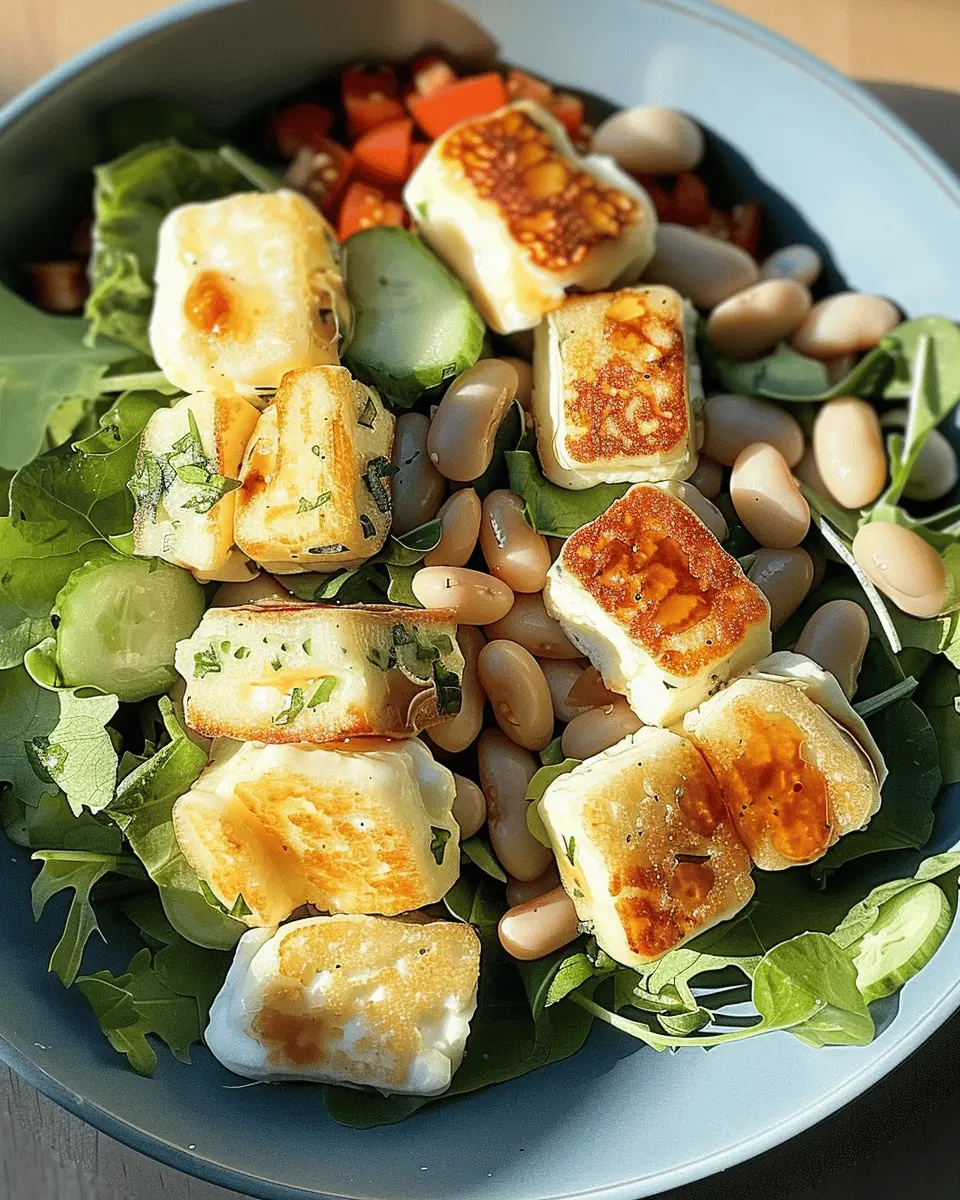 Honey-Glazed Halloumi Salad: Indulgent White Bean Bliss with Herbs