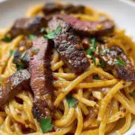Creamy Cajun Garlic Butter Spaghetti with Beef Strips