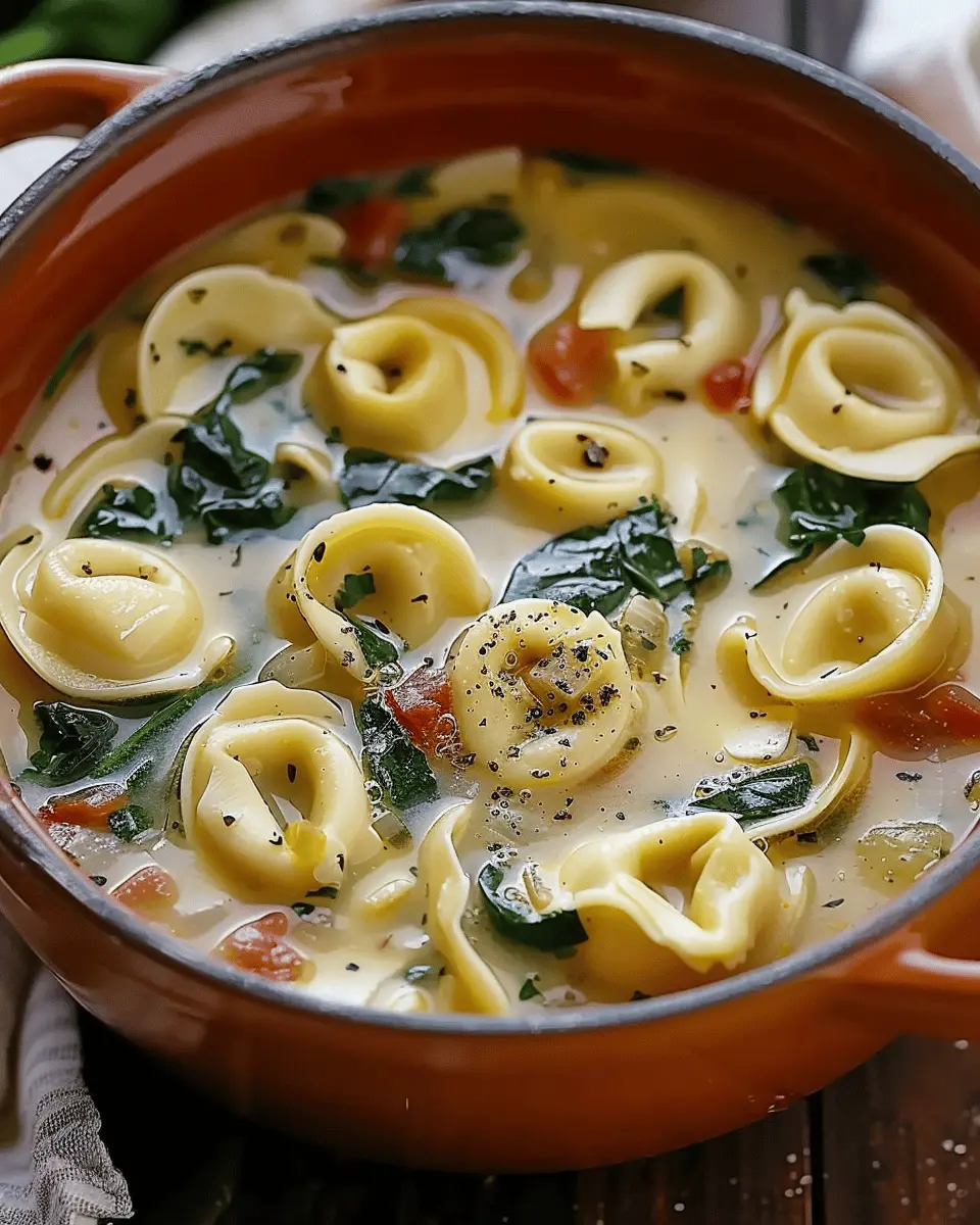 Creamy Tuscan Garlic Tortellini Soup with Turkey Bacon Delight
