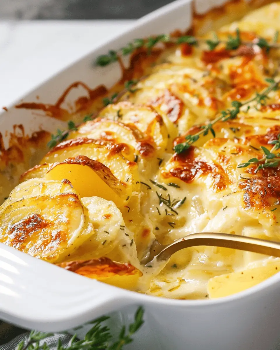 Easy Cheesy Scalloped Potatoes with Turkey Bacon and Chicken Ham