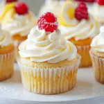 Vanilla Cupcakes with Lemon Cream and Raspberries