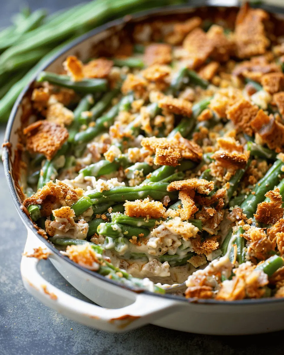 Creamy Green Bean Casserole from Scratch with Turkey Bacon Delight