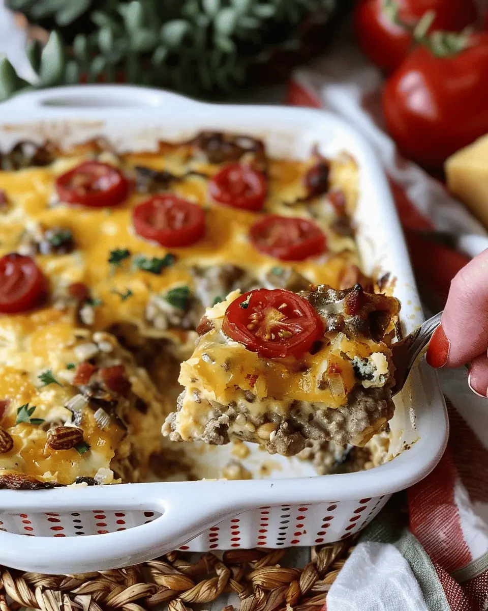 Overnight Breakfast Casserole with Turkey Bacon and Chicken Ham