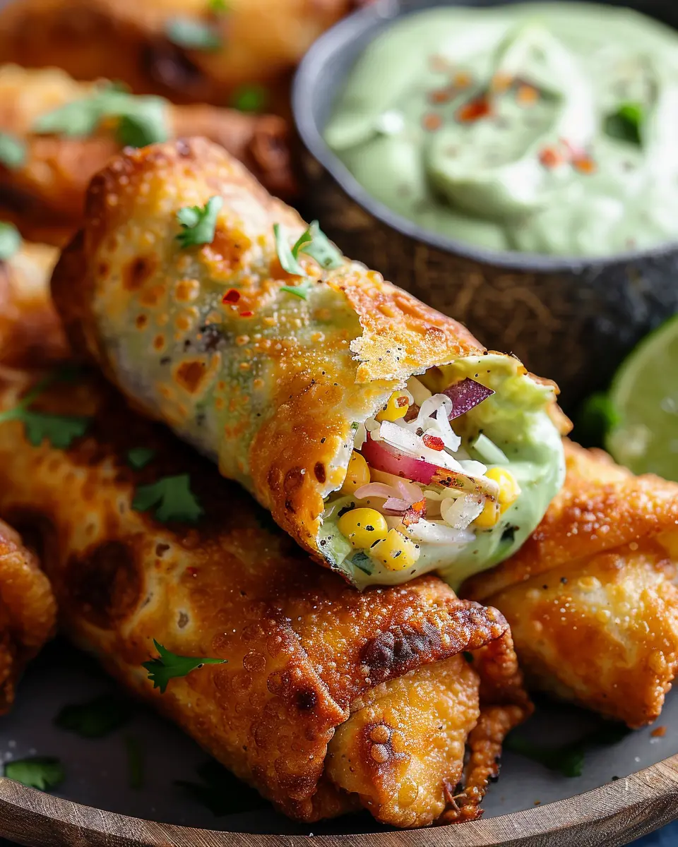 Crispy & Cheesy Elote Egg Rolls: The Best Avocado Sauce Recipe