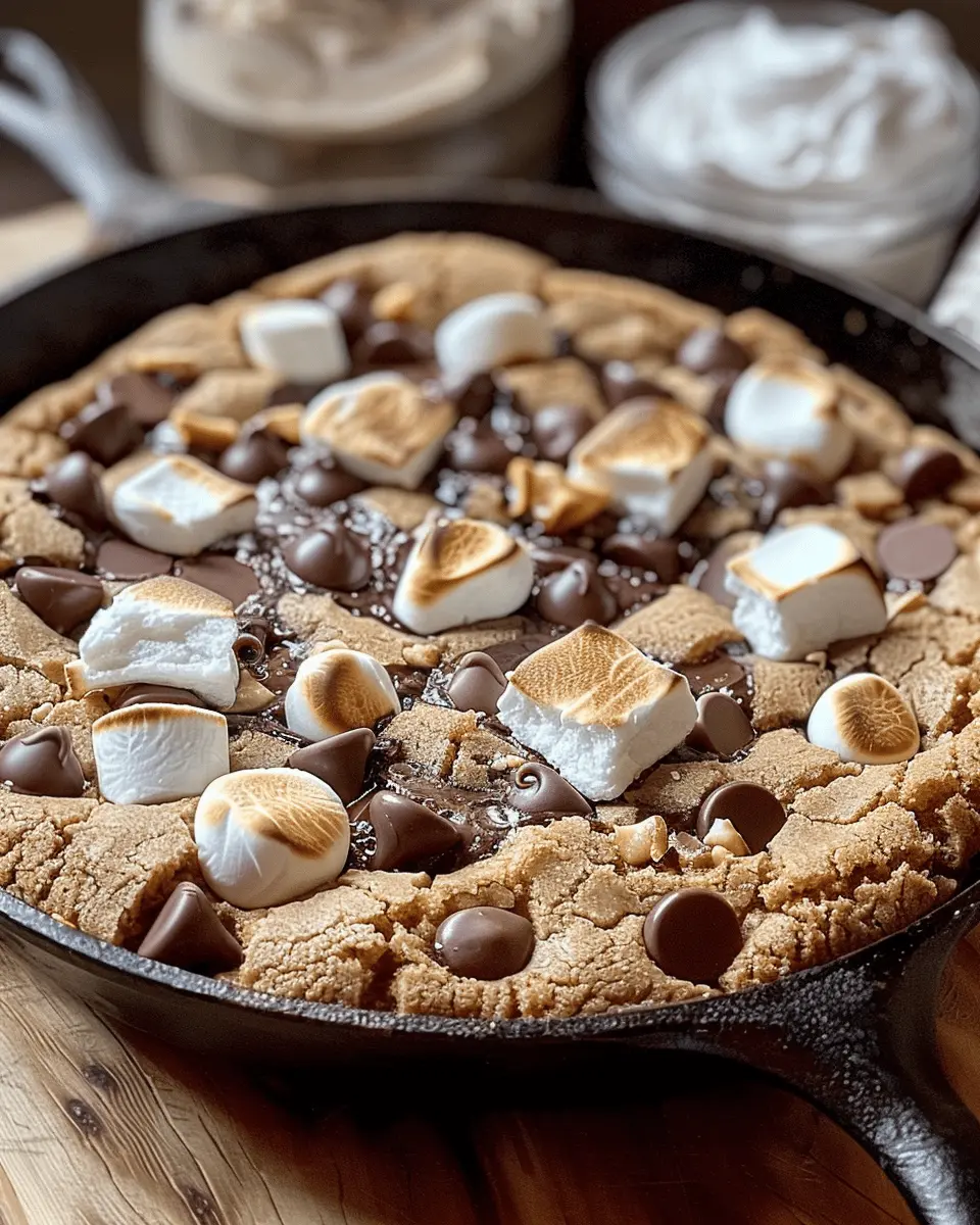 Gooey Brown Butter S’mores Chocolate Chip Cookie Skillet Delight