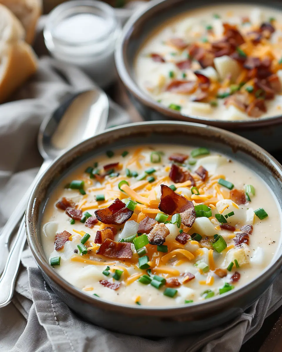 Loaded Creamy Potato Soup Recipe with Turkey Bacon and Chicken Ham
