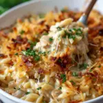 French Onion Chicken Orzo Casserole