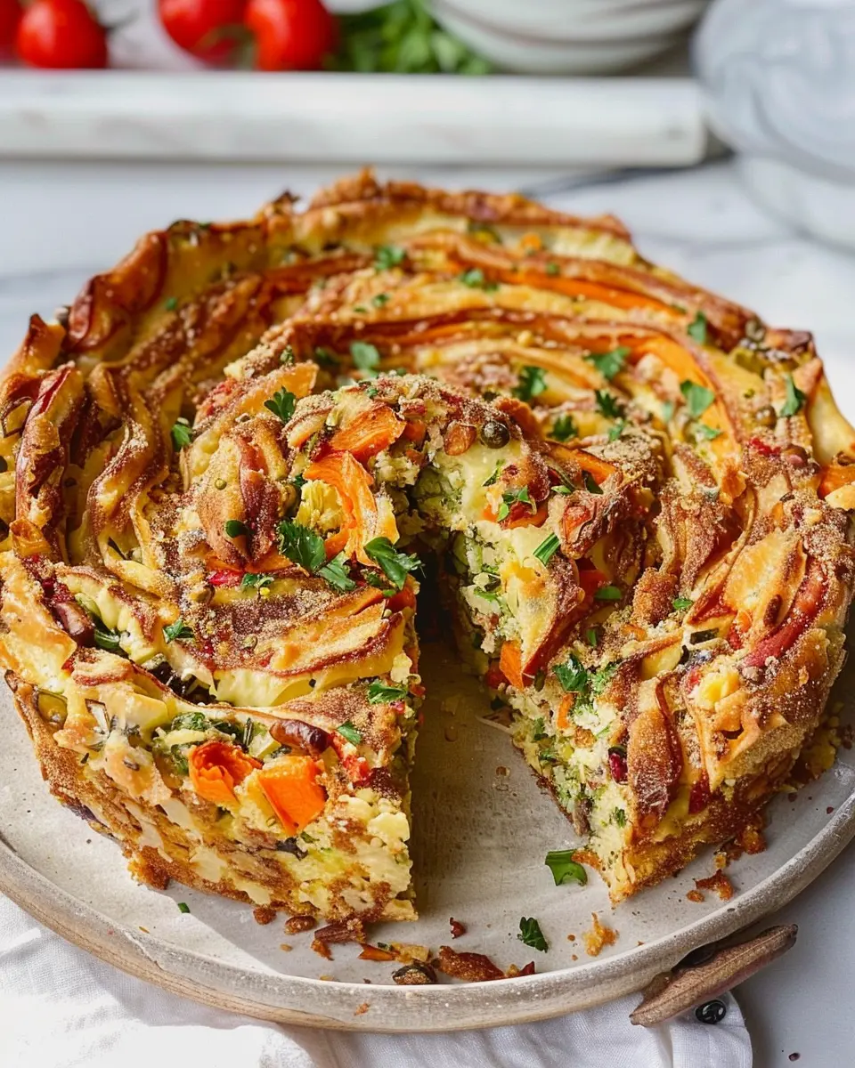 Breakfast Veggie Crinkle Cake: Easy Recipe with Turkey Bacon and Chicken Ham