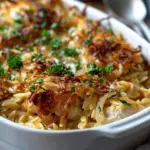 French Onion Chicken Orzo Casserole