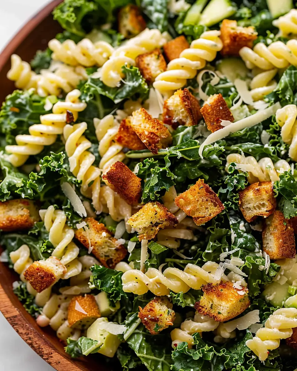 Kale Caesar Pasta Salad with Turkey Bacon: A Healthy Twist