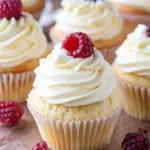 Almond Wedding Cake Cupcakes with Raspberry Filling