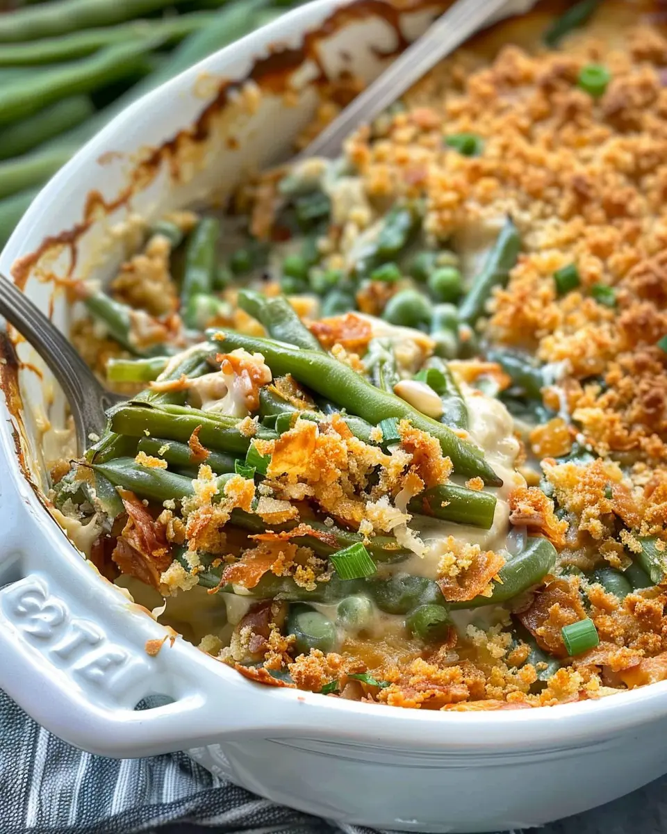 Best Ever Green Bean Casserole with Turkey Bacon Delight