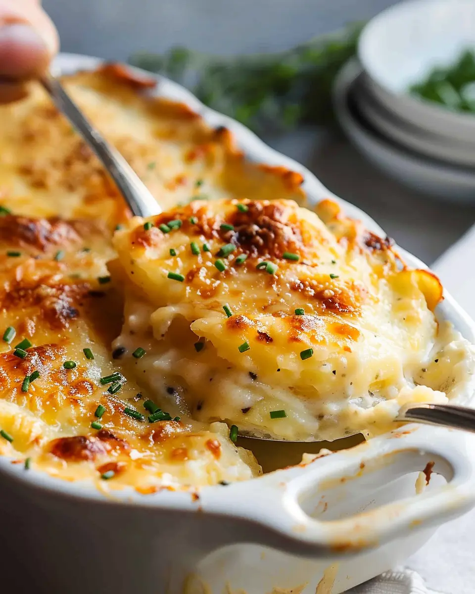 Super Cheesy Sour Cream and Chive Scalloped Potatoes Just Right for Comfort Food Lovers