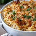 French Onion Chicken Orzo Casserole