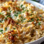 French Onion Chicken Orzo Casserole