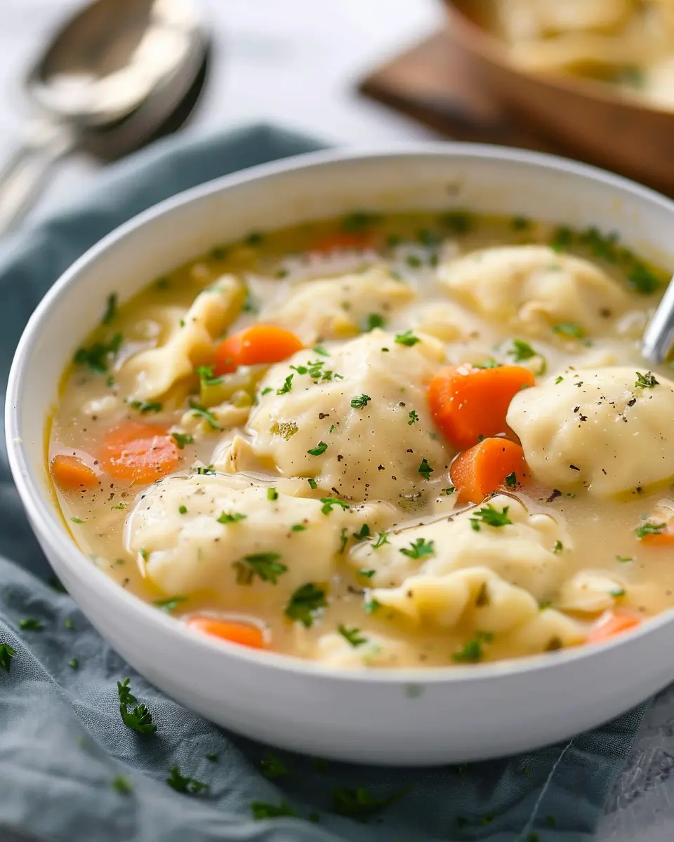 Comforting Chicken Dumpling Soup with Turkey Bacon and Chicken Ham