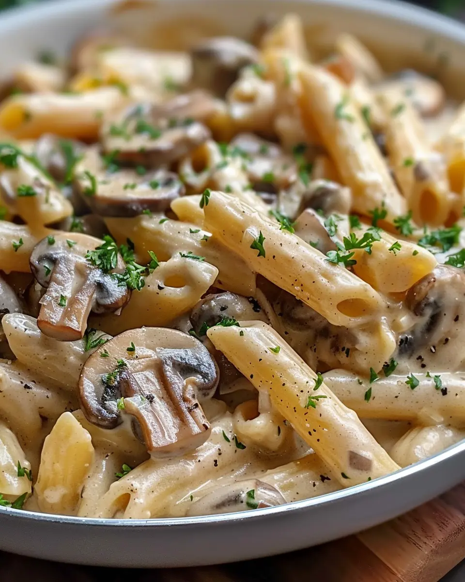 Creamy Tuscan Mushroom Pasta Skillet with Turkey Bacon Delight