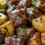 Garlic Butter Beef Bites & Potatoes make a perfect dinner