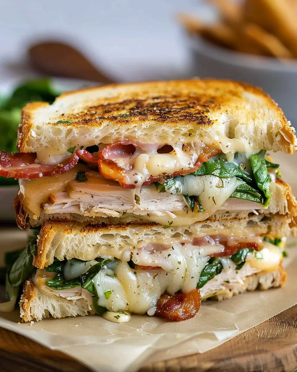 Turkey Melt with Cheddar: Indulgent Spinach and Turkey Bacon Delight