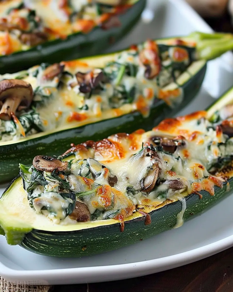 Zucchini Boats Stuffed with Spinach Mushroom Ricotta: Easy and Delicious