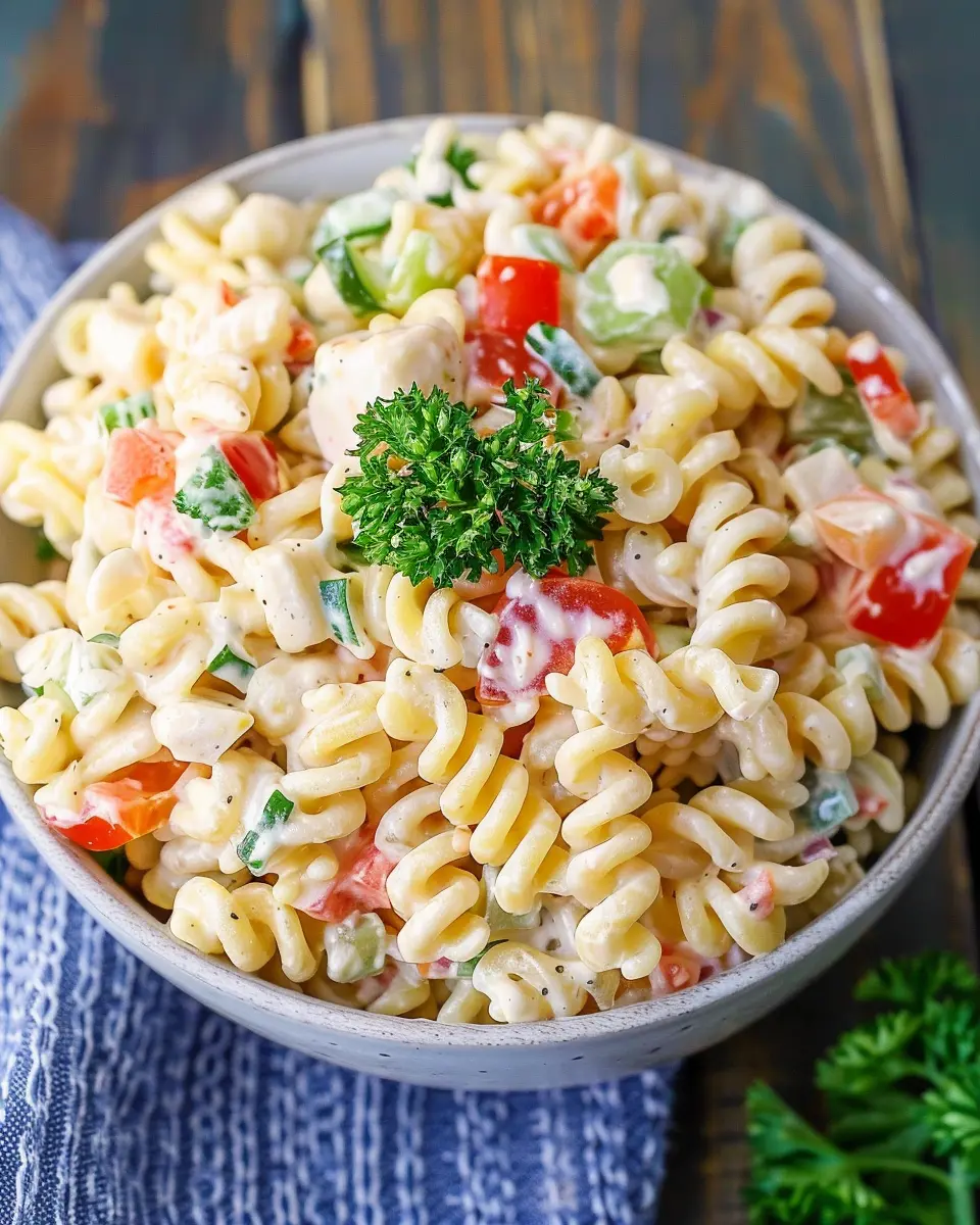 Creamy Pasta Salad with Turkey Bacon and Chicken Ham Delight