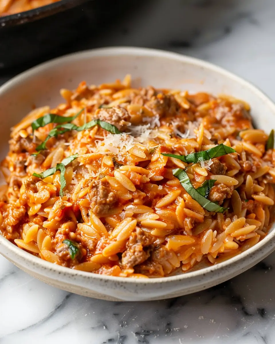Ground Beef Orzo with Tomato Cream Sauce: Easy Comfort Food Delight