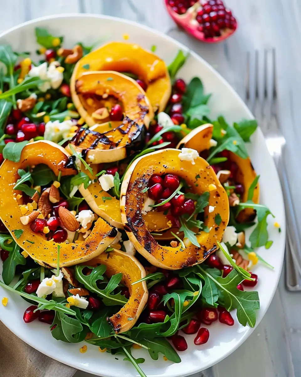Roasted Delicata Squash Salad with Pomegranate and Arugula Bliss