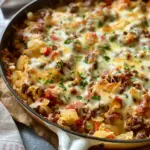 Cheesy Beef + Cabbage Skillet