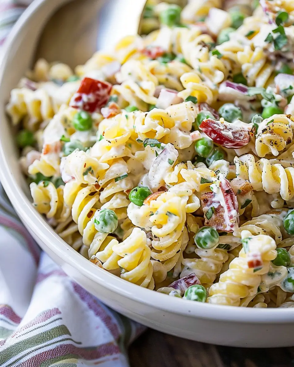 Creamy Pasta Salad with Turkey Bacon and Chicken Ham Delight