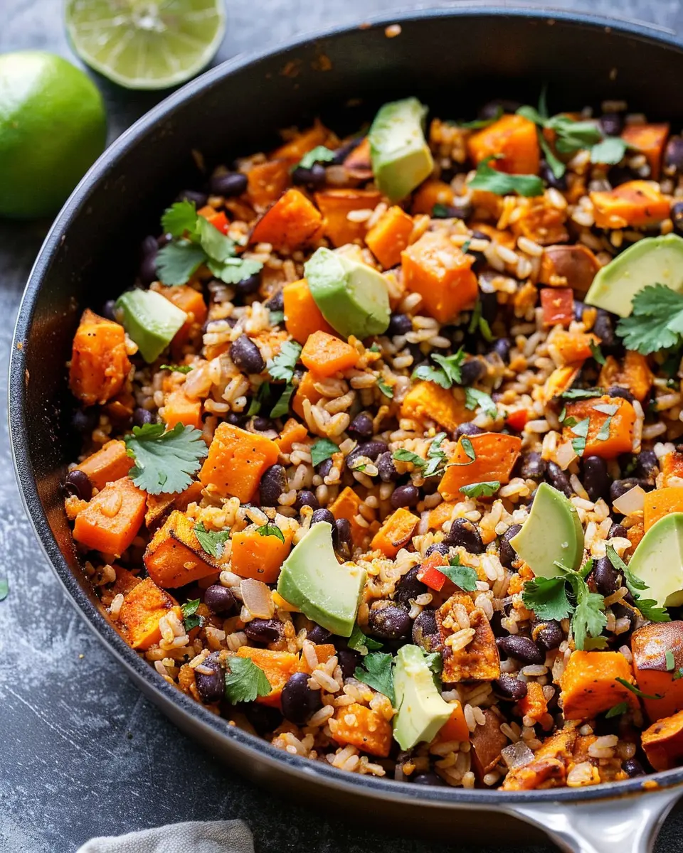 Southwest Sweet Potato, Black Bean and Rice Skillet Bliss