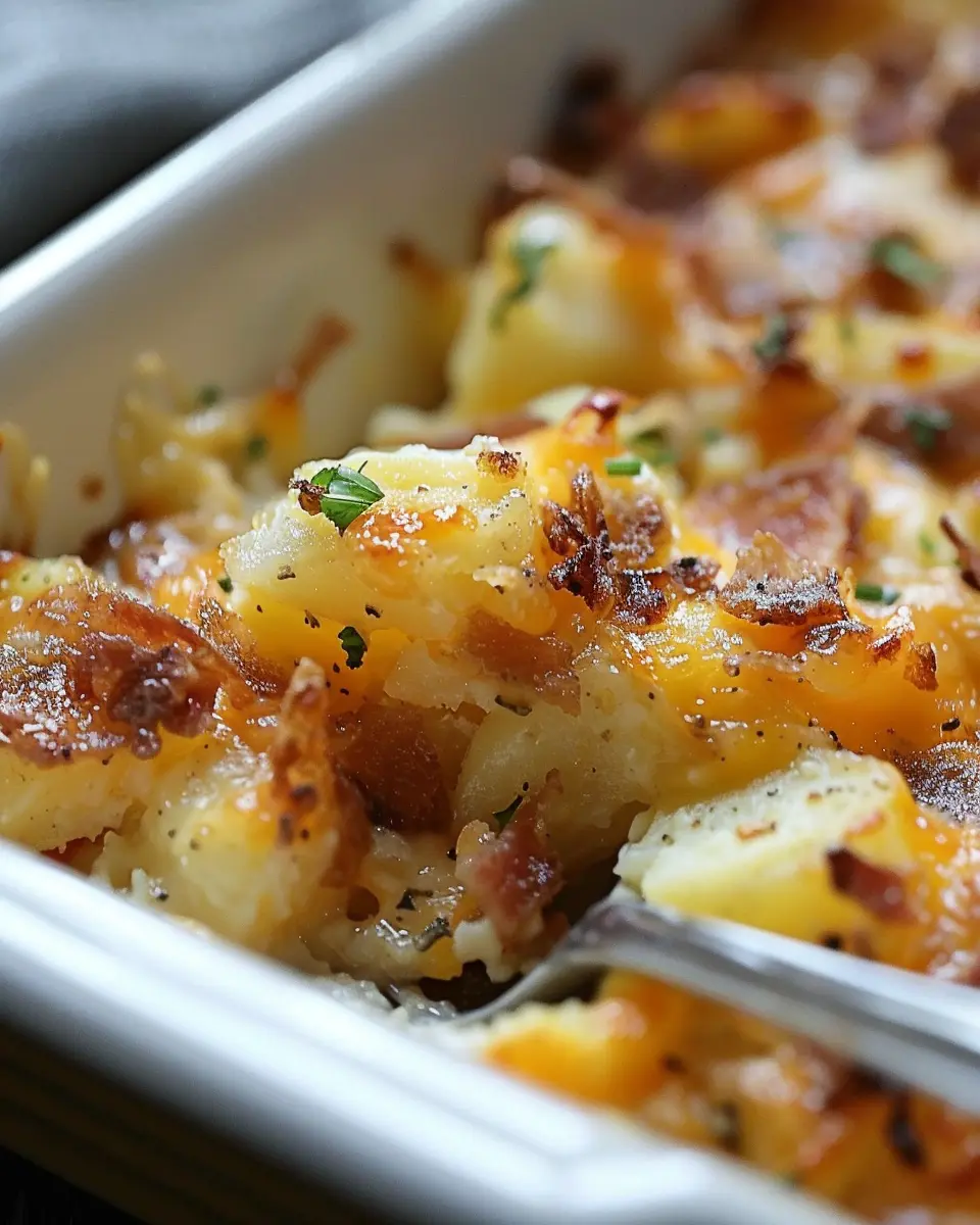 Cheesy Potato Breakfast Casserole with Turkey Bacon Delight