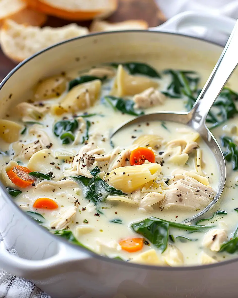 Creamy Chicken Soup with Pasta and Spinach: Easy Comfort Food Recipe