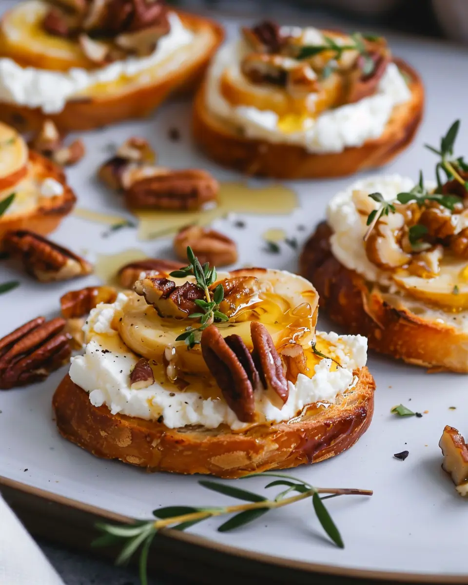 Whipped Feta Crostinis: Indulgent Hot Honey and Pecan Delight