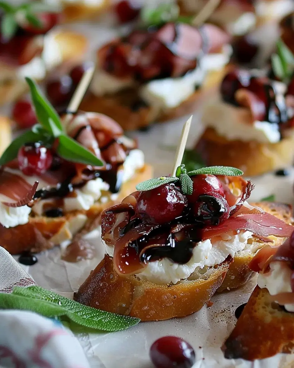 Cranberry Brie Prosciutto Crostini with Balsamic Glaze Delight