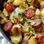 {20 Minute} Kielbasa Cabbage Potato Skillet