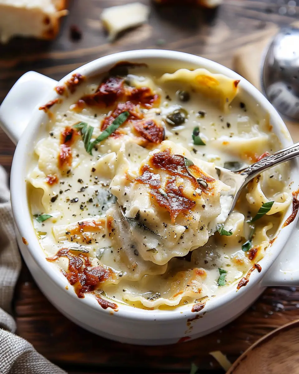 Creamy White Lasagna Soup with Turkey Bacon and Chicken Ham Delight
