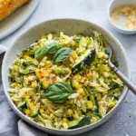 Pesto Zucchini Orzo with Charred Sweet Corn